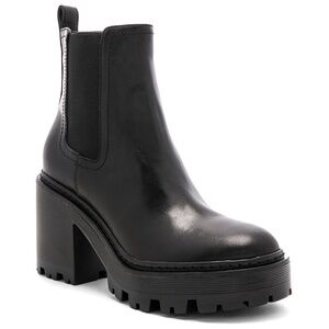 Kendall + Kylie "Jett Bootie" Black Leather Lug Sole Chelsea Boots